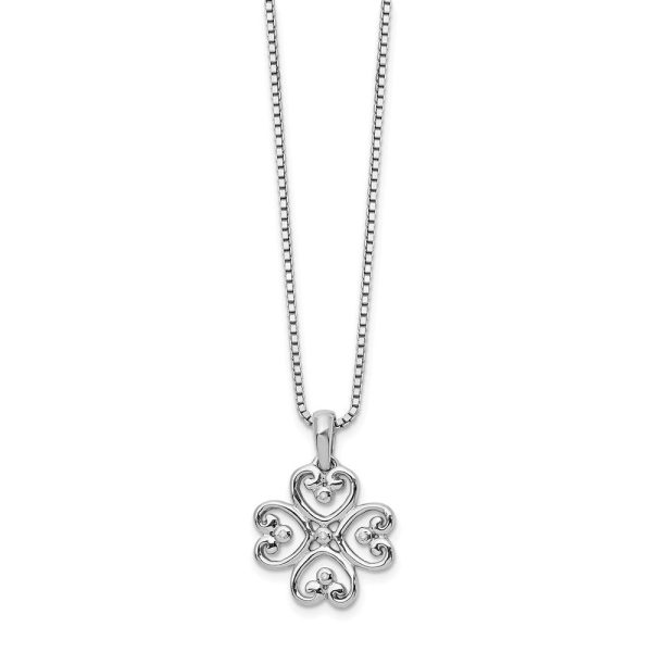 4 Heart Diamond Clover Necklace in Rhodium Plated Silver, 18-20 Inch For Cheap