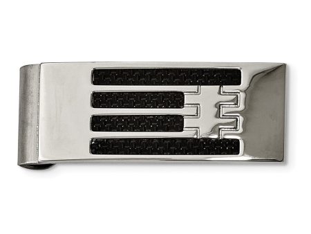 Black Carbon Fiber Striped and Polished Stainless Steel Money Clip Supply