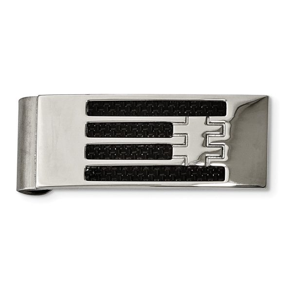 Black Carbon Fiber Striped and Polished Stainless Steel Money Clip Supply