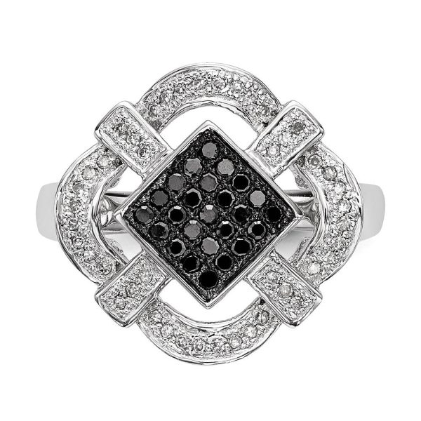 1 3 Cttw Black & White Diamond Rhombus Ring in Sterling Silver Online now