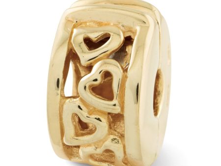 14K Yellow Gold Plated Sterling Silver Hearts Hinged Clip Bead Charm Discount