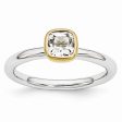 Two Tone Sterling Silver Stackable 5mm Cushion White Topaz Ring For Discount