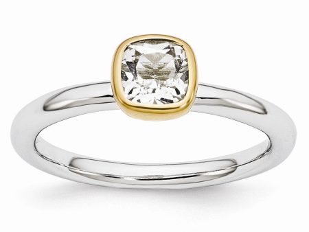 Two Tone Sterling Silver Stackable 5mm Cushion White Topaz Ring For Discount