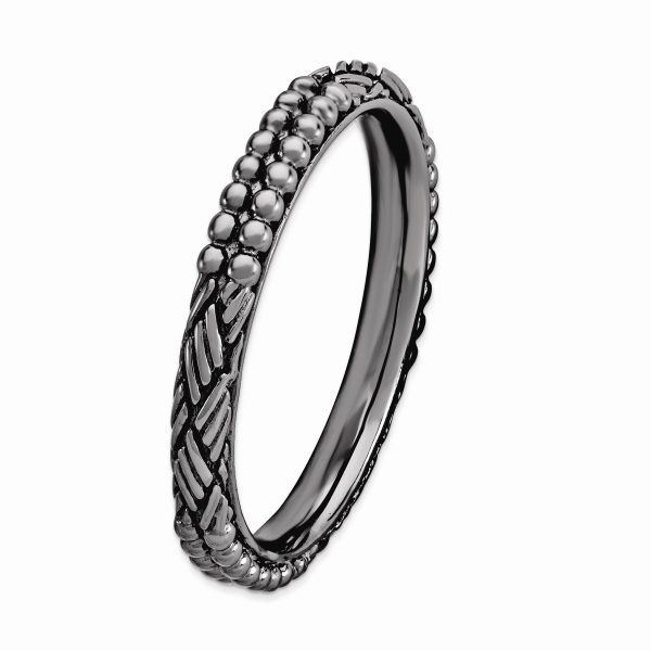 2.5mm Black Plated Sterling Silver Stackable Patterned Band For Discount