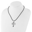 Black Diamond Sterling Silver Cross with Wings & Rubber Cord Necklace Discount