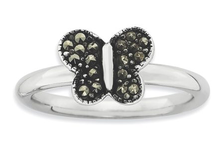 2.25mm Sterling Silver Stackable Marcasite Butterfly Ring Sale