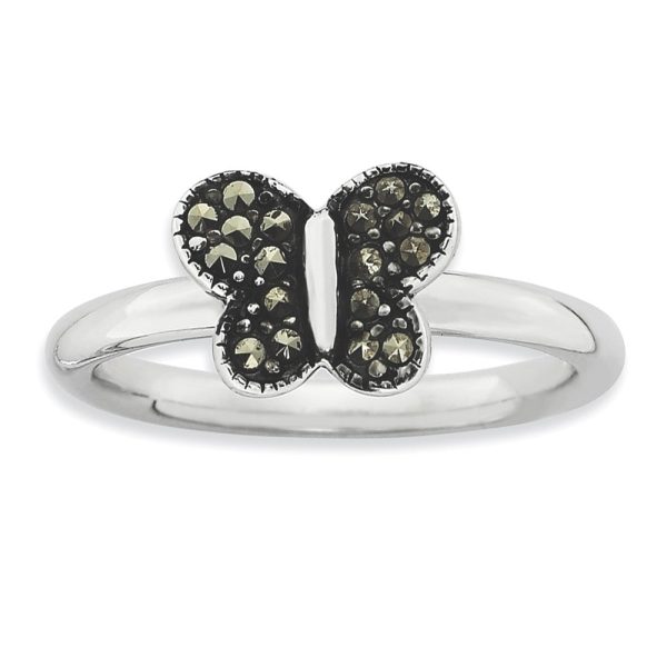 2.25mm Sterling Silver Stackable Marcasite Butterfly Ring Sale