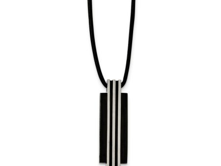 Two Tone Stainless Steel Vertical Bar & Rubber Cord Necklace, 20 Inch Online