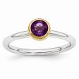 Two Tone Sterling Silver Stackable 5mm Round Amethyst Ring Discount