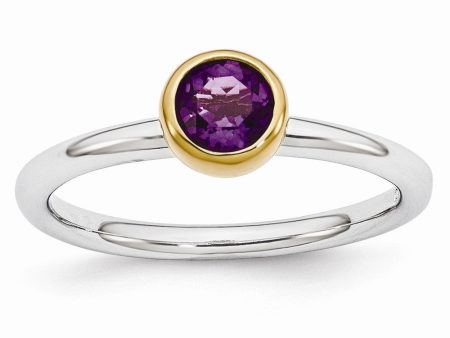 Two Tone Sterling Silver Stackable 5mm Round Amethyst Ring Discount