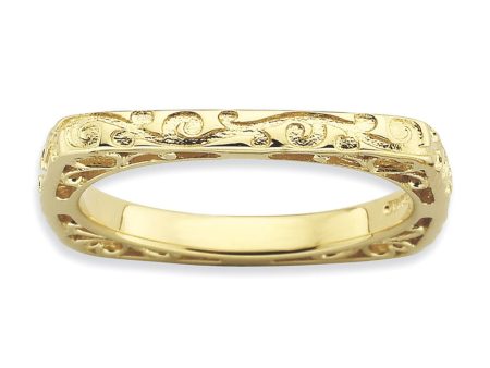 2.25mm Stackable 14K Yellow Gold Plated Silver Square Scroll Band For Sale